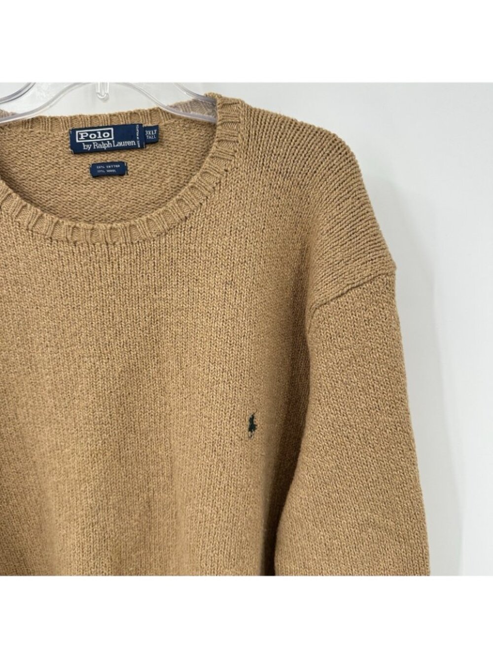POLO RALPH LAUREN crewneck sweater tan 3XLT big tall wool cotton classic preppy - Picture 4 of 7